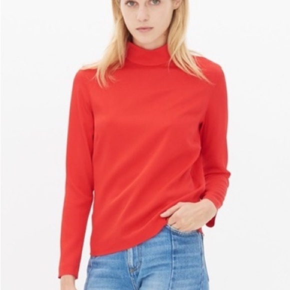 Sandro Esperenz Rouge High Neck Long Sleeve Red Top NEW Size 3 Large - Picture 1 of 8